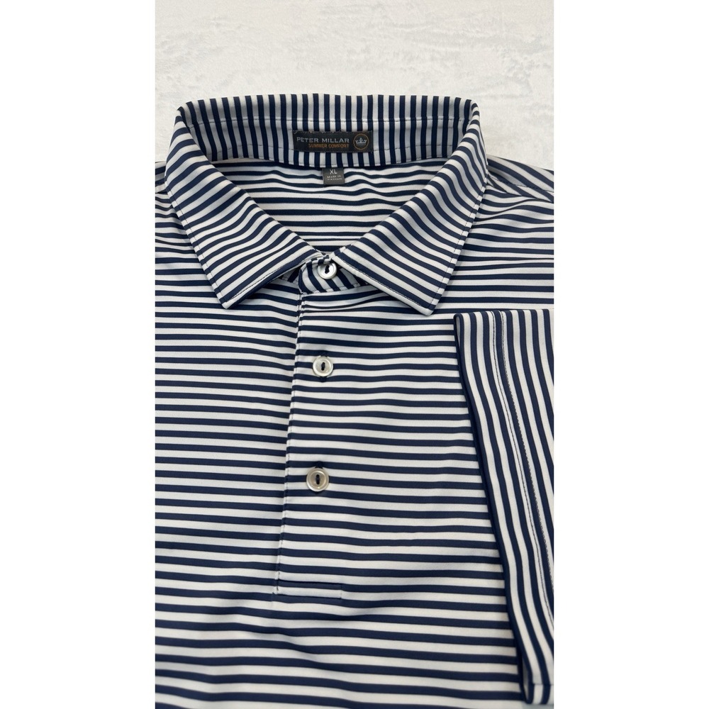 Peter Millar Summer Comfort XL  Polo Shirt Blue Striped Performance Stretch